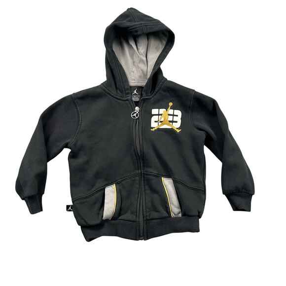 Jordan Zip Up Hoodie Kids Boys 4T Nike Sweatshirt Black Gold White Jumpman 23 - Picture 1 of 6